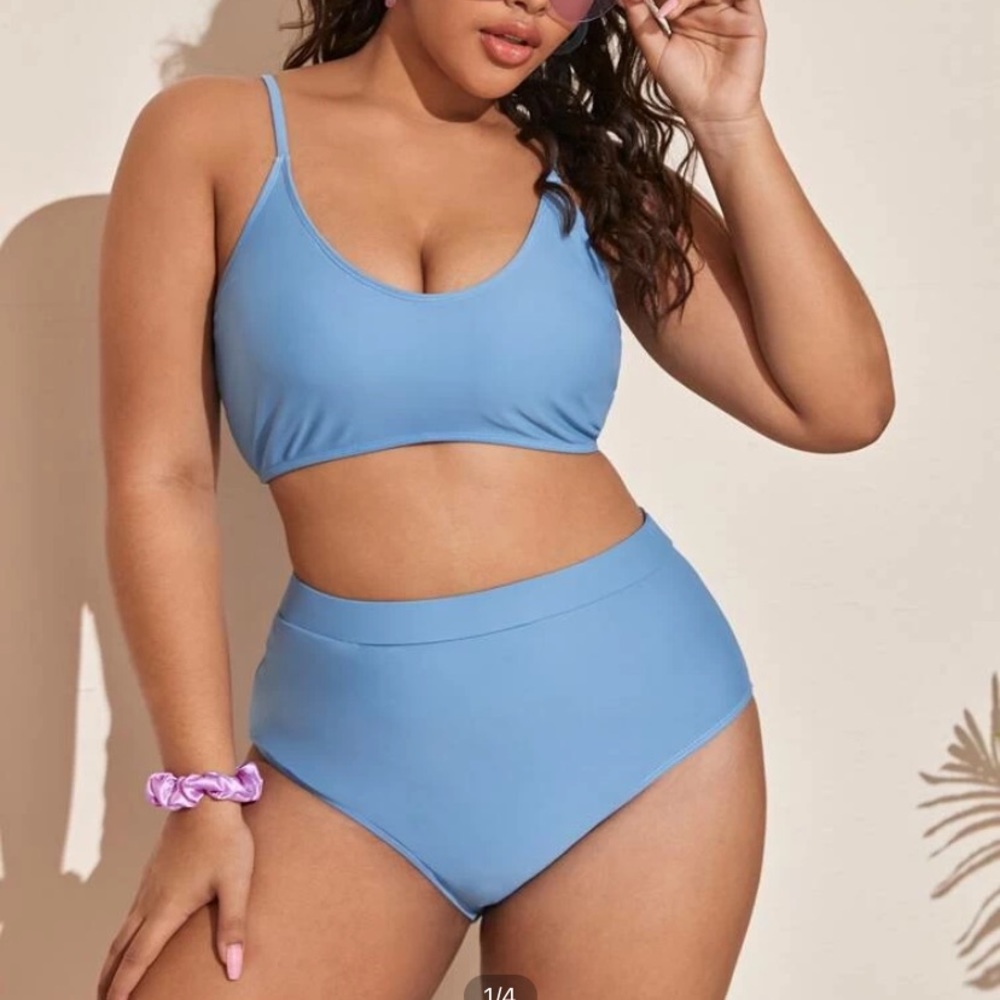 Plus size plain high wasted bikini swimsuit